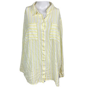 Cato Shirt Womens Sz 18W 20W  Button Down Shirt Yellow White Striped Long Sleeve